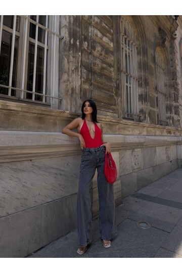 Paça Bol Antrasit Yüksek Bel Jean