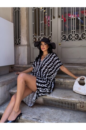 Panço Model Desenli Rahat Kalıp Viskon Elbise Siyah