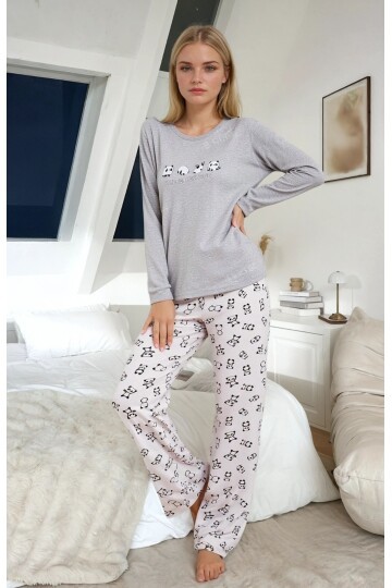 Panda Baskılı Uzun Kollu Pijama Takımı