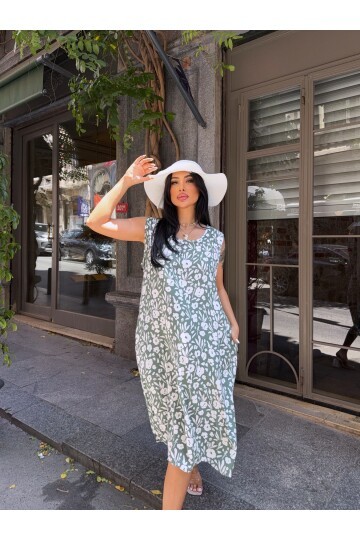 Rahat Kalıp Kolsuz Desenli Elbise