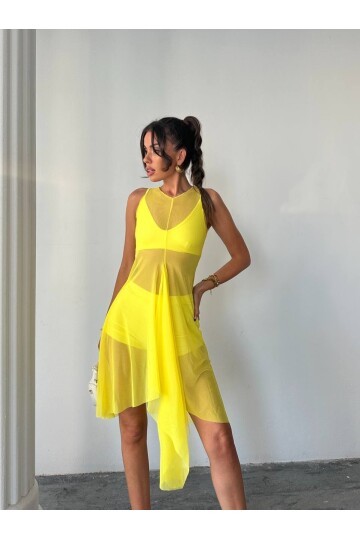 Sarı 3lü Üsttü Tül Pareo Takım