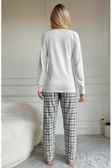Sheep Baskılı Kareli Kadın Pijama Takımı