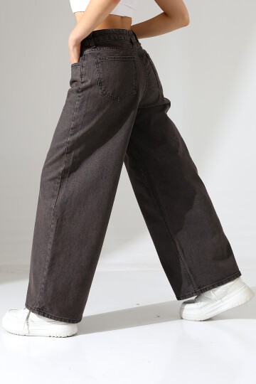 Siyah Geniş Paça Jean Pantolon