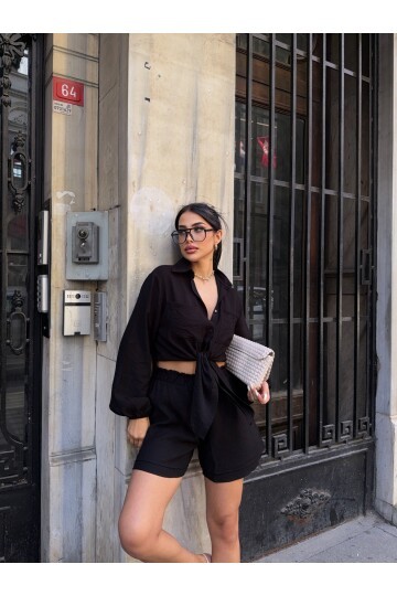 Şort Gömlek Alt Üst Takım Siyah