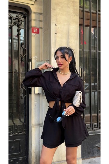 Şort Gömlek Alt Üst Takım Siyah