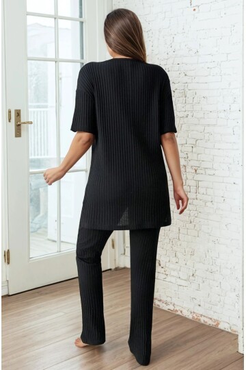 Raporlu Kumaş Kısa Kol Pijama Takım