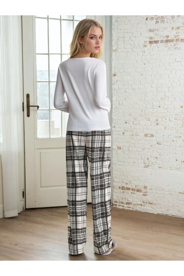Sweet Baskılı Uzun Kollu Ekose Desen Pijama Takımı