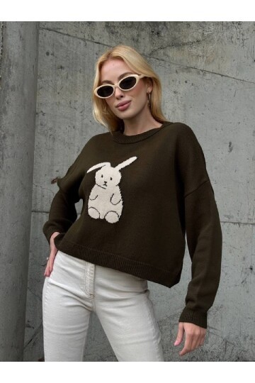 Tavşan Desenli Triko Kazak