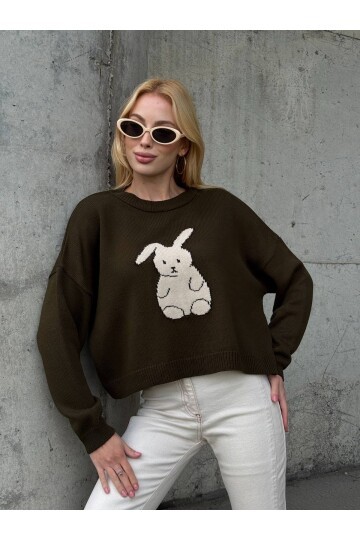 Tavşan Desenli Triko Kazak