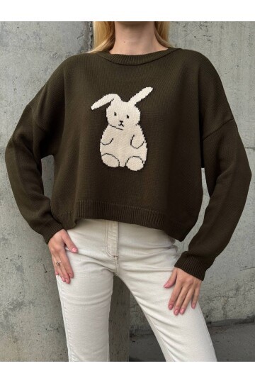 Tavşan Desenli Triko Kazak