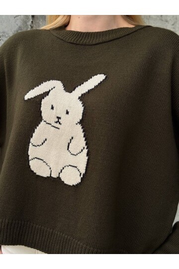 Tavşan Desenli Triko Kazak