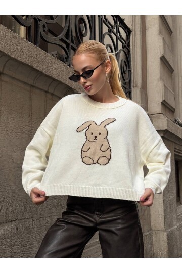 Tavşan Desenli Triko Kazak