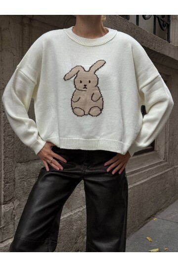 Tavşan Desenli Triko Kazak