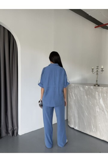 Tensel Kumaş Gömlek Pantalon Takım Mavi