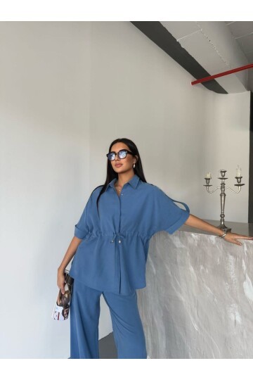 Tensel Kumaş Gömlek Pantalon Takım Mavi