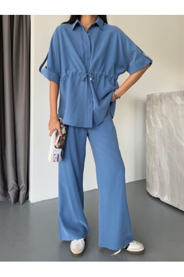 Tensel Kumaş Gömlek Pantalon Takım Mavi