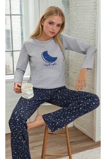 Uzun Kol Baskılı Pijama Takım
