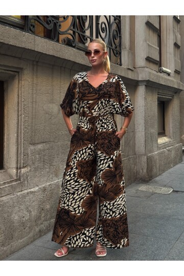 V Yaka Viskon Kumaş Bol Paça Alt Üst Takım