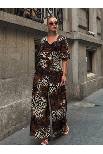 V Yaka Viskon Kumaş Bol Paça Alt Üst Takım