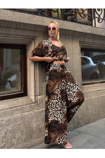 V Yaka Viskon Kumaş Bol Paça Alt Üst Takım