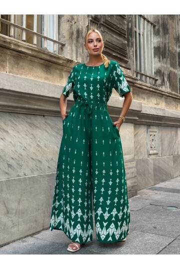 Viskon Kumaş Desenli Bol Paça Alt Üst Takım