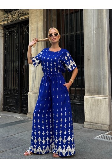 Viskon Kumaş Desenli Bol Paça Alt Üst Takım