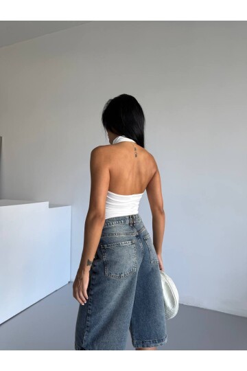 Yaka Detay Sandy Bluz Beyaz