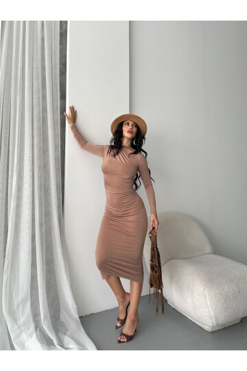 Yaka Detay Sandy Kumaş Elbise