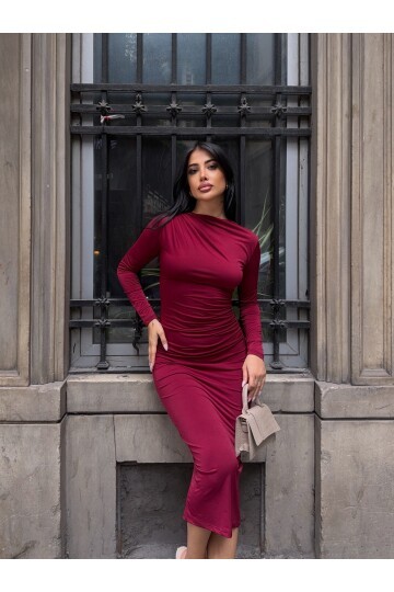 Yaka Detay Sandy Kumaş Elbise