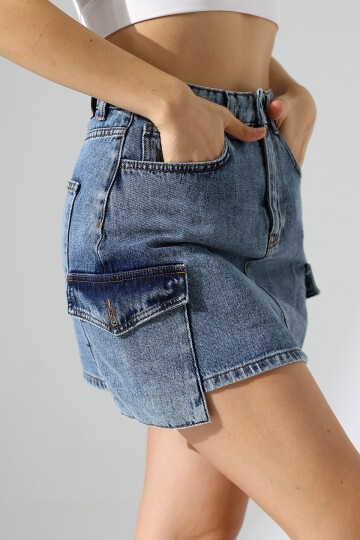 Yanları Cep Detay Kot Etek