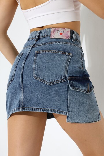 Yanları Cep Detay Kot Etek