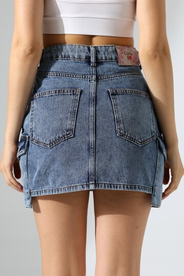 Yanları Cep Detay Kot Etek