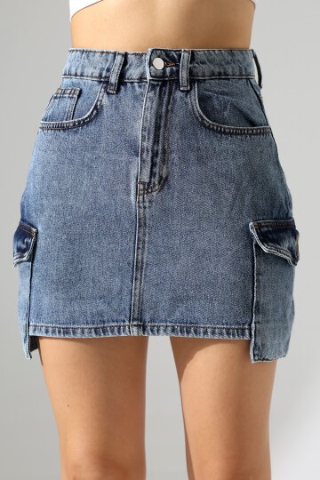 Yanları Cep Detay Kot Etek