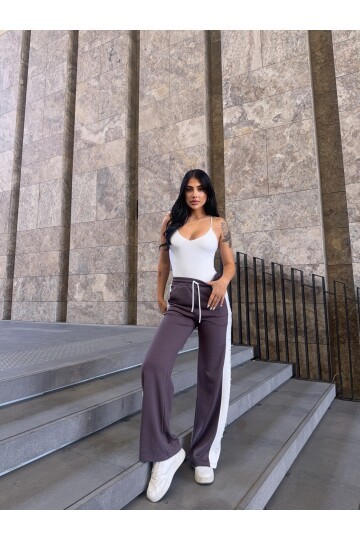 Yanları Taşlı Şerit Detay Modal Kumaş Gri Eşofman Altı