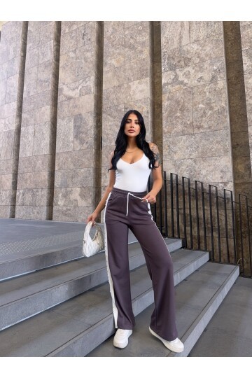 Yanları Taşlı Şerit Detay Modal Kumaş Gri Eşofman Altı