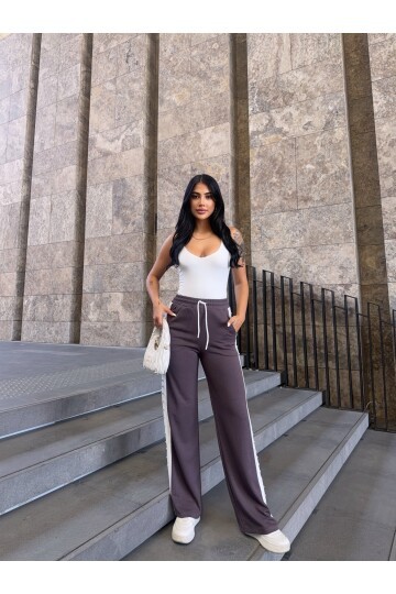 Yanları Taşlı Şerit Detay Modal Kumaş Gri Eşofman Altı