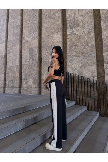 Yanları Taşlı Şerit Detay Modal Kumaş Siyah Eşofman Altı