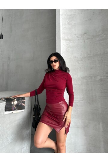 Yarım Balıkçı Bordo Sandy Bluz