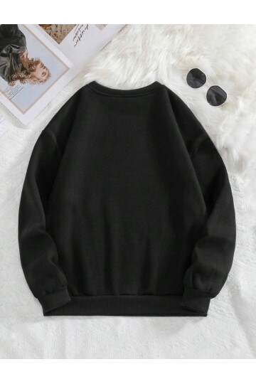 Yazı Baskılı Oversize Üç İplik Sweatshirt