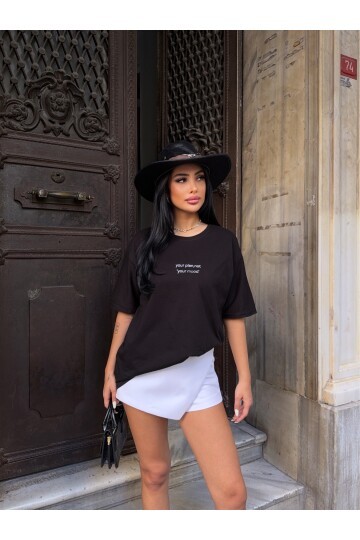 Your Plan Baskılı Oversize Siyah T-Shirt