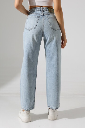 Yüksek Bel Düz Kesim Açık Mavi Jean