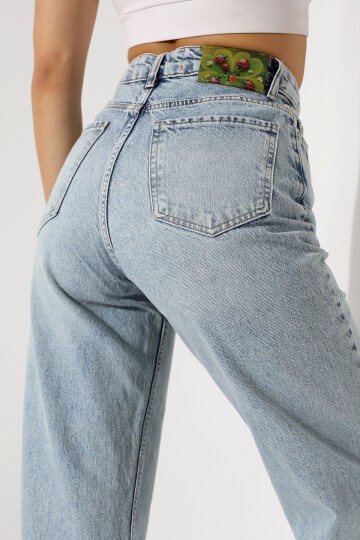 Yüksek Bel Düz Kesim Açık Mavi Jean