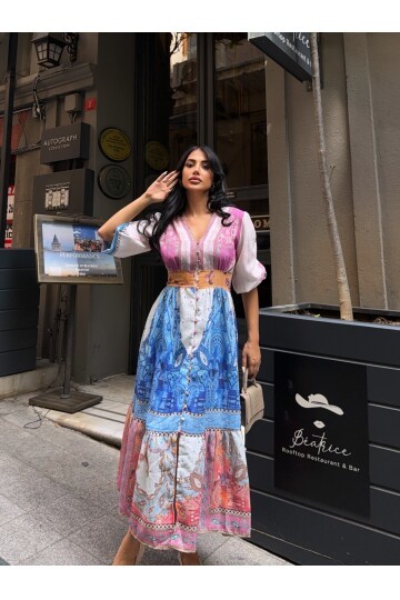 Zimmerman Desen Baskılı Elbise İthal Krep Kumaş