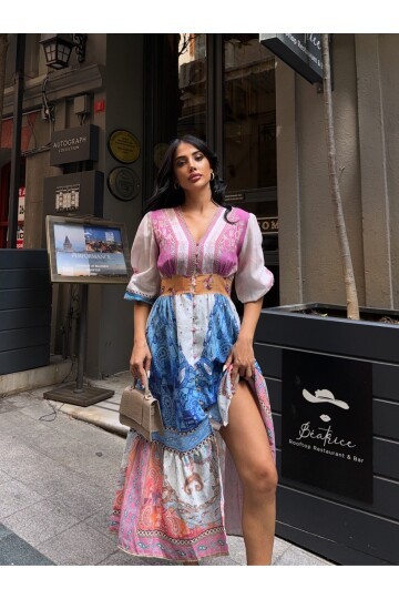 Zimmerman Desen Baskılı Elbise İthal Krep Kumaş