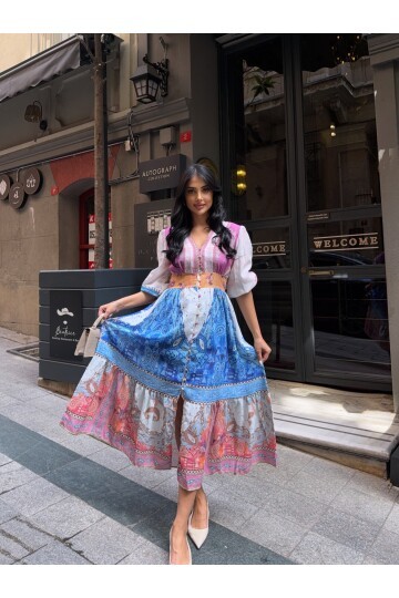 Zimmerman Desen Baskılı Elbise İthal Krep Kumaş