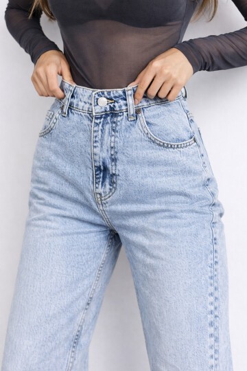 Açık Mavi Uzun Geniş Paça Jean