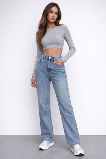 Açık Mavi Yüksek Bel Jean