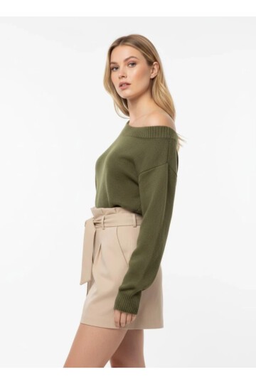 Asimetrik Yaka Oversize Triko Kazak