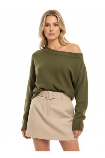 Asimetrik Yaka Oversize Triko Kazak