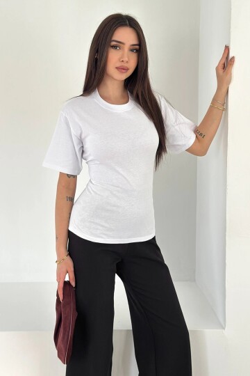 Bağlama Detaylı Kısa Kollu Tişört Beyaz